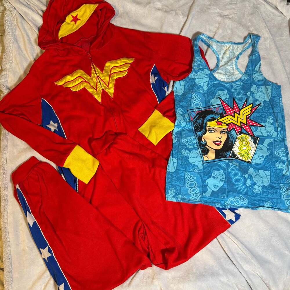 Wonder Woman Zip-Up Hoodie Pajama Onesie with Tank Top